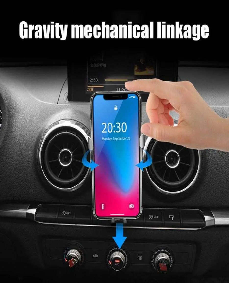 دعم الهاتف الداخلي للسيارة Air Vent Vent Gravity حامل الهاتف Auto Lock Car Mount لـ A3 S3 CSV9170554