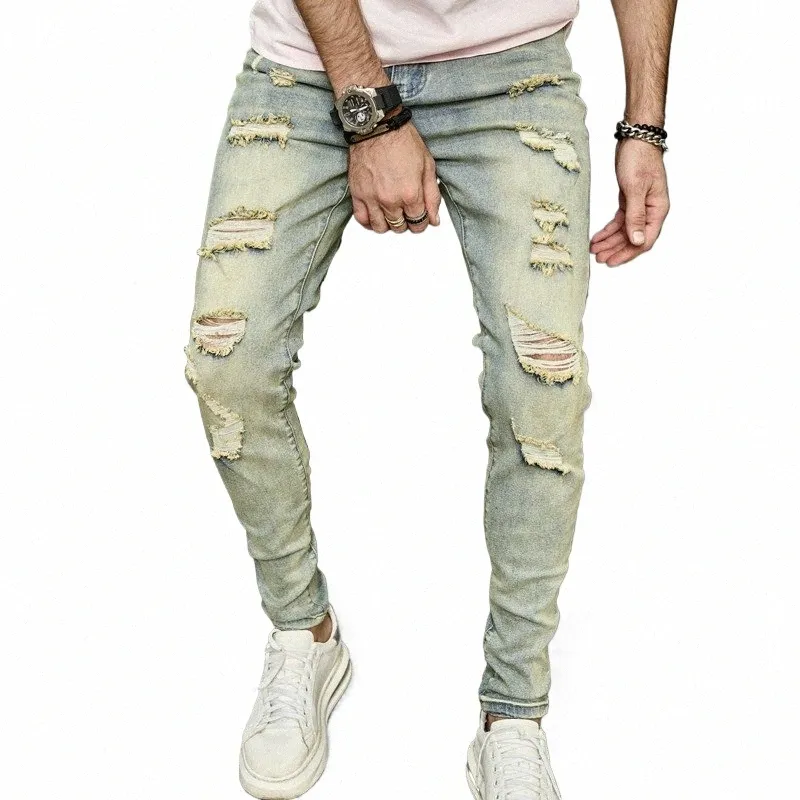 Men's Ripped Skinny Jeans: Vintage Style, High Street Fashion, Slim Fit  Denim Trousers with Holes Spring/Summer Hip Hop Style