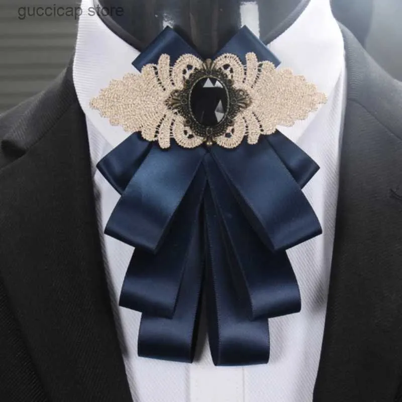 Bow Ties British Mens Bow Tie Korean Womens Ribbon Collar Flowers Fashion Business Banquet Dinner Host Suit Shirt Bow-tie Gifts for Men Y240329