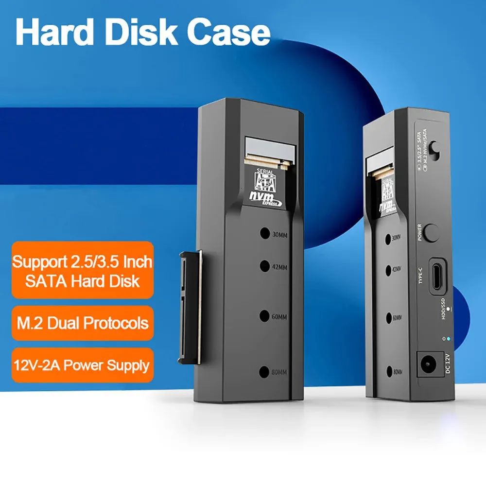 10GBPS Type-C 3.1 듀얼 베이 M.2 SSD 케이스 NVME SATA 듀얼 프로토콜 M2 인클로저 도킹 스테이션 2.5 3.5 인치 SSD HDD SATA 변환기 240322
