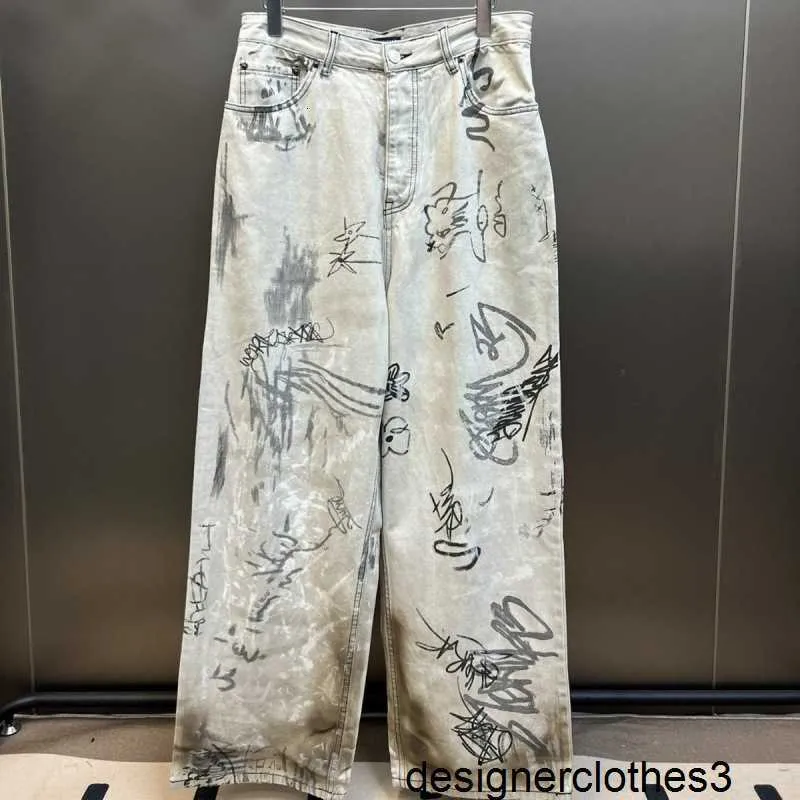 Designer B Family High Edition Paris New Graffiti Loose Worldly Casual Jeans Unisex Casual Jeans 2JK0