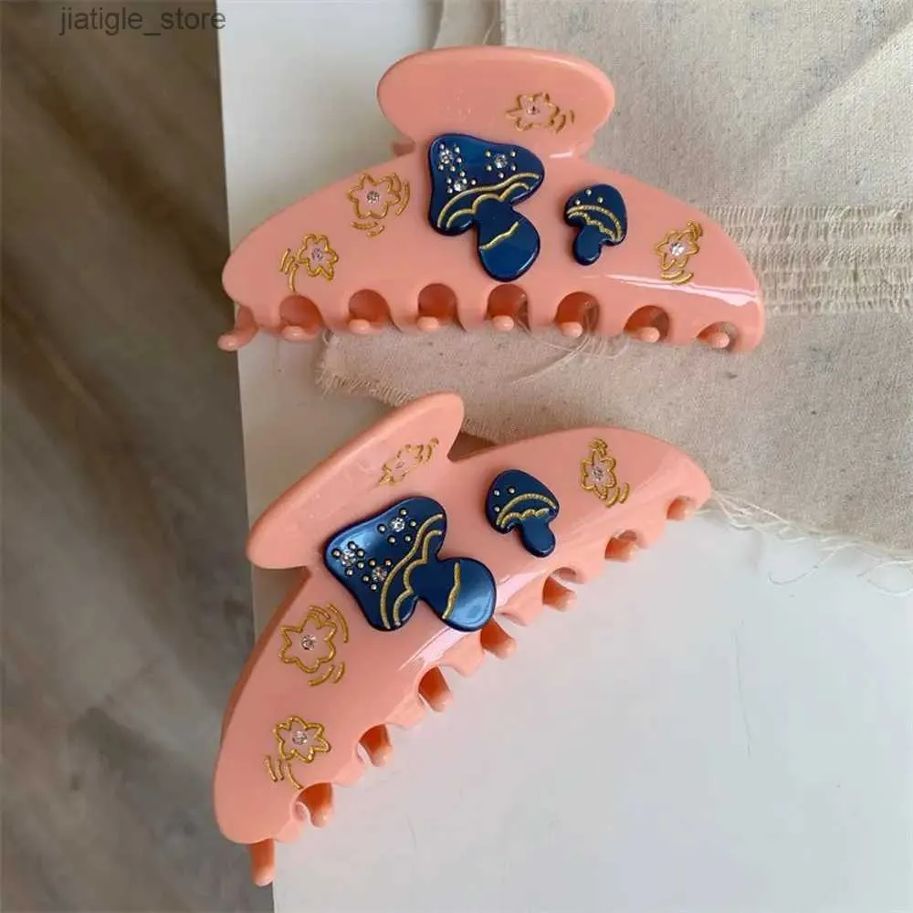 Hair Clips Ponytail Holder Hair Crab Clip Flower Zircon Large Hairgrips Mushroom Acetate Hair Claw Korean Hair Clips Women Shark Clip Y240329