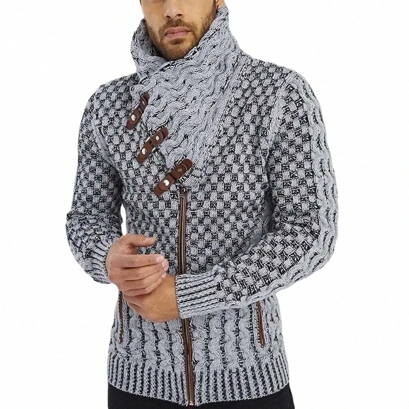 Maglione invernale da uomo Casual Lg manica maglione lavorato a maglia dolcevita con cerniera cardigan maglioni collo alto maglieria cappotto da uomo 3XL 72bm #