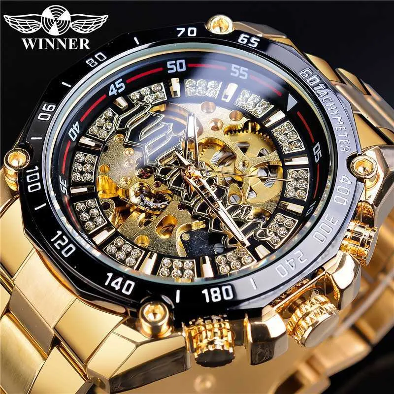 Nuovo vincitore Mens Fashion Leisure Grow Out Mechanical Movement Mechanical Mechanical