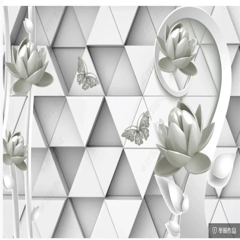 Wallpapers 3d relevo tridimensional Lotus TV fundo parede papel de parede estereoscópico