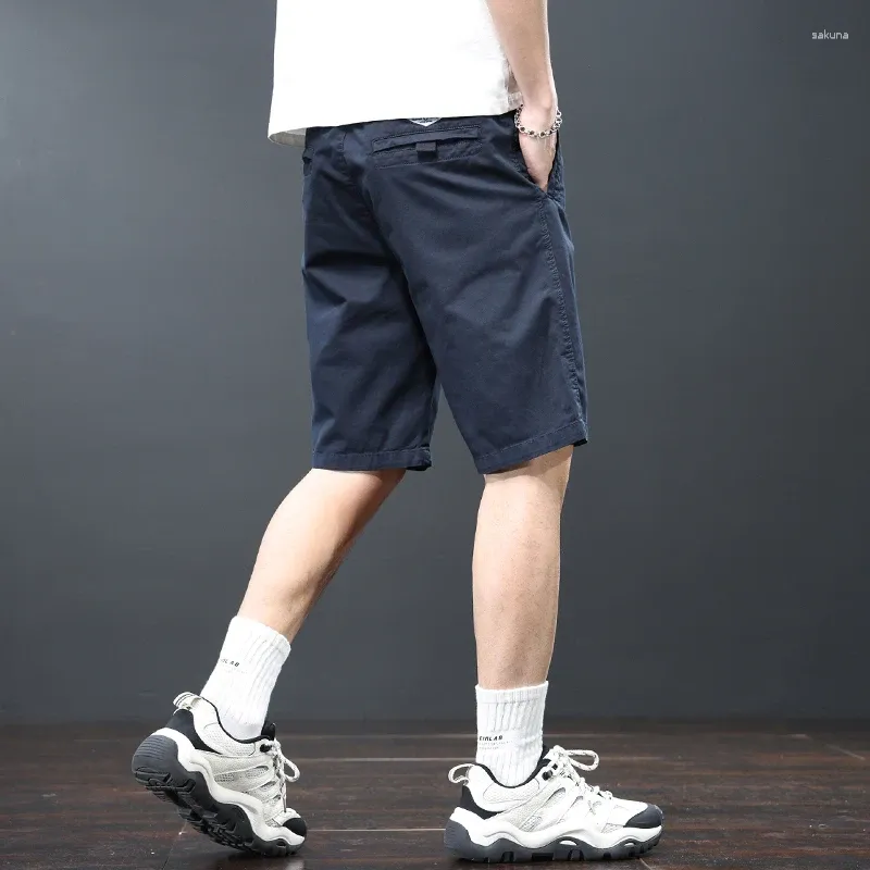 Men's Shorts Slim Fit Casual Cargo Half Pants 2024 Summer Basic Simple For Youth Male Retro American Style Heavyweight Cotton