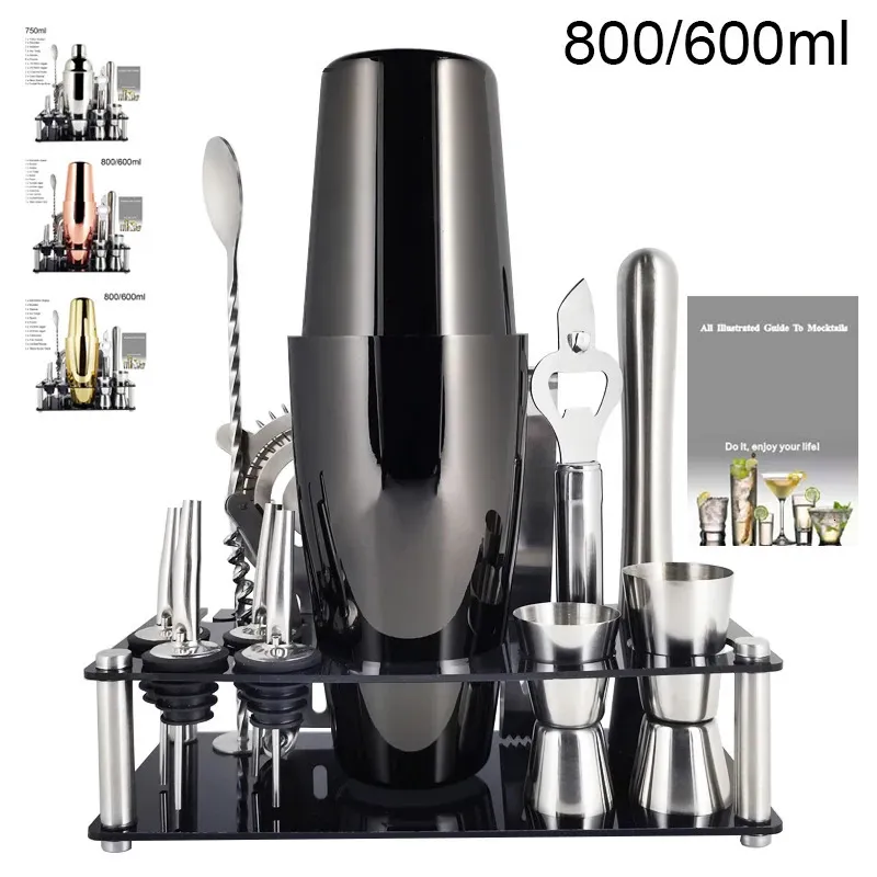 1–14-teiliges Set, 600 ml, 750 ml, Edelstahl, Cocktail-Shaker, Mixer, Getränk, Barkeeper, Browser-Kit, Bars-Set, Werkzeuge mit Weinregal-Ständer 240319