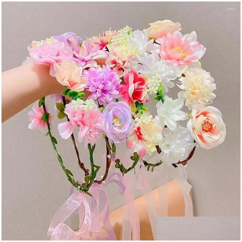 Haaraccessoires Bruid Bloem Kroon Haarband Touw Bruiloft Bloemen Hoofdband Slinger Meisje Krans Elastisch Feest Cosplay Hoofddeksel Drop Dh7Fp