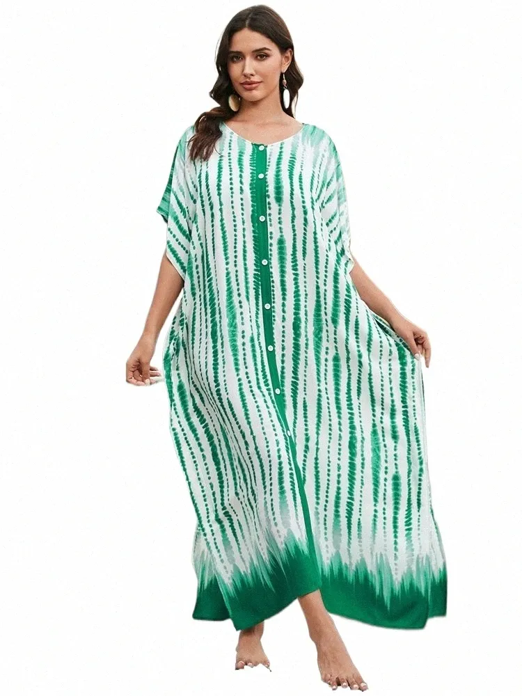 Green Tie-Dye Bohemian Plus Size Viscose Maxi Dress with Ruffled Collar and  Flare Bell Sleeves from Dhgate Plus size Dresses - price 5.15