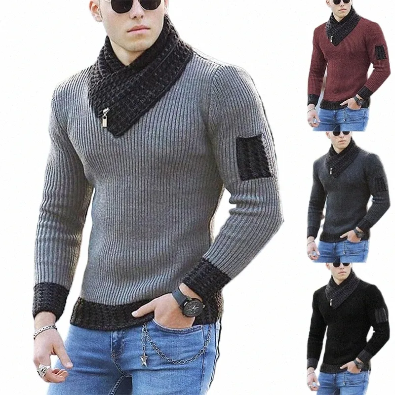Pull col roulé hommes hiver Fi style vintage pull mâle Slim Fit pulls chauds pulls en laine tricotés épais Top hommes Z8xu #