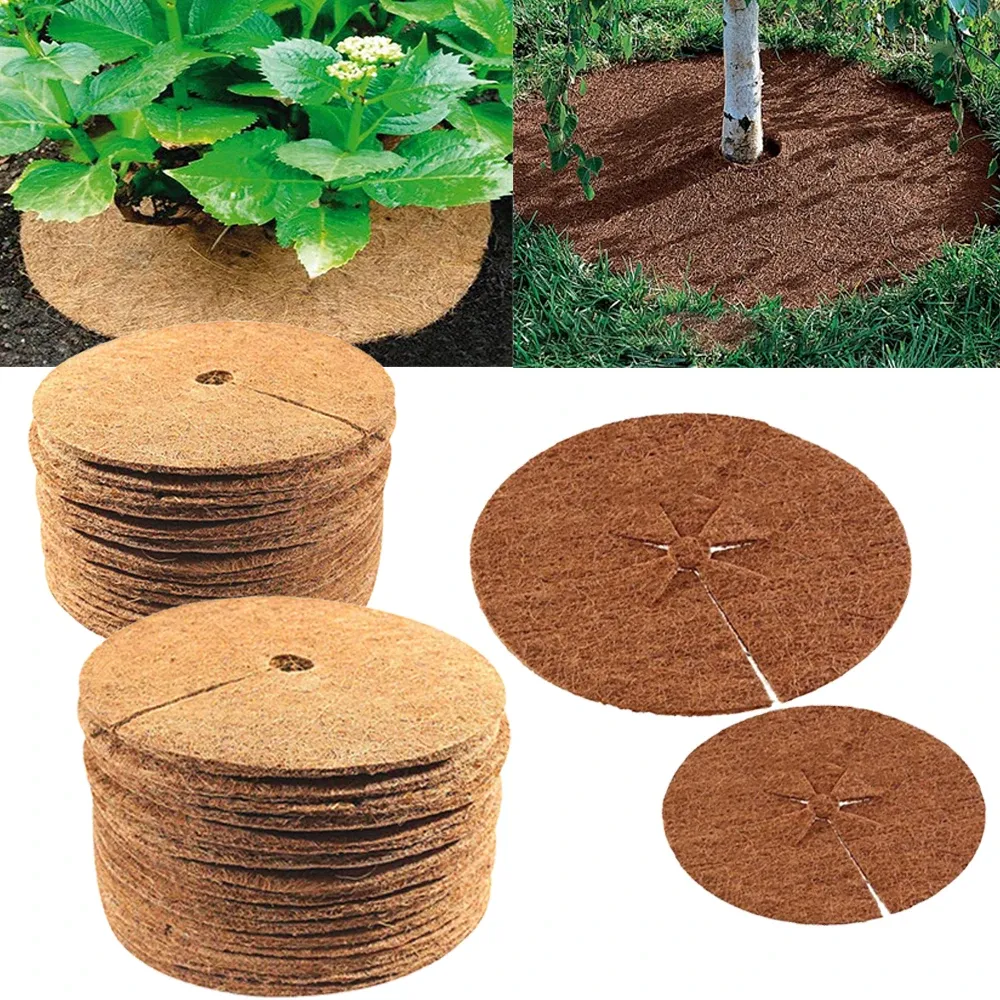 Capas redondas de fibra de casca de coco, filme mulch para plantas, 5 tamanhos, tecido anti-ervas daninhas, película protetora para tronco, à prova de frio, suprimentos para jardim de flores