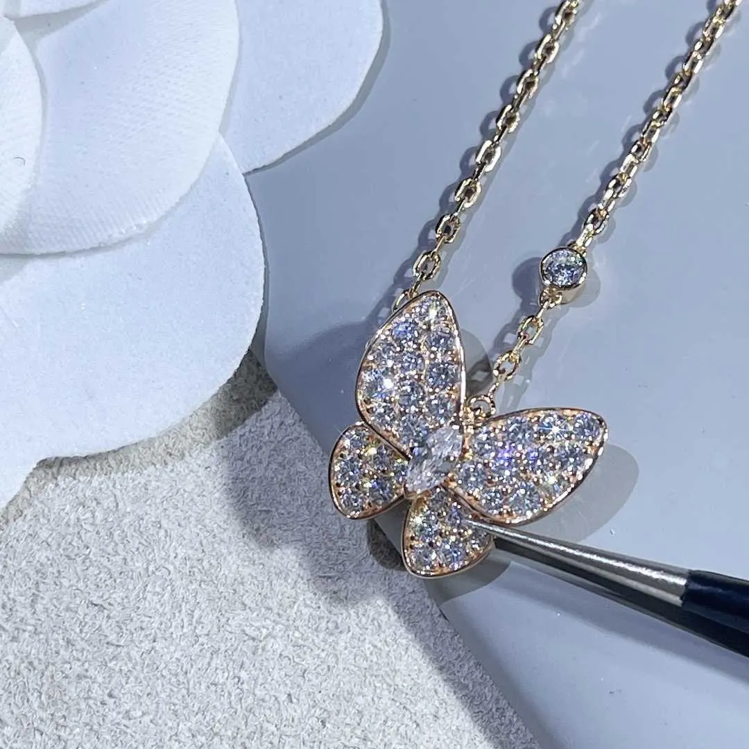 Designer Brand Van Sterling Silver Full Diamond White Beimu Butterfly Necklace Female High Board Sky Star Short Collar Chain Gift for Girl Friend Jewelry