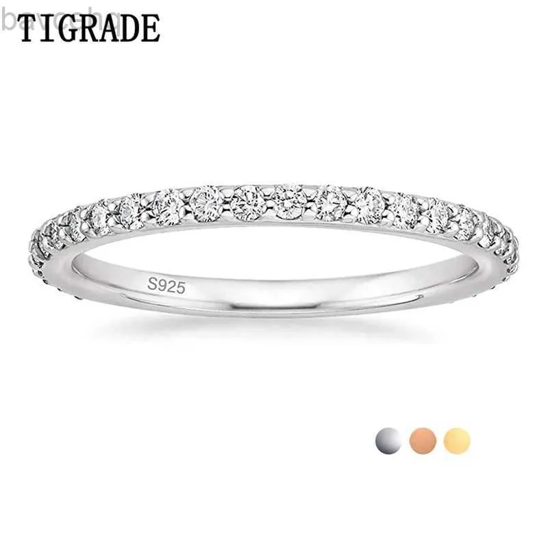 Anneaux de mariage TIGRADE 2mm 925 bague en argent Sterling pour les femmes bande de mariage zircon cubique pleine éternité empilable bague de fiançailles taille 3-13 24329