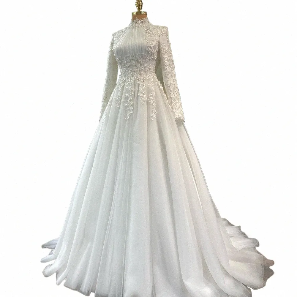 Funyue elegant muslimsk bröllopsklänning för brud 2024 applikationer frs arabiska dubai lg ärmar brud dr tulle robe de mariage q8ns#