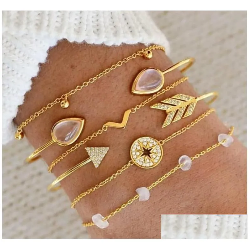 Cuff Bracelet Jewelry Womens Fashion Gold Bangle Open Bracelets Arrow Gemstone Diamond Bangles Set B09141 Drop Delivery Dh9Wx