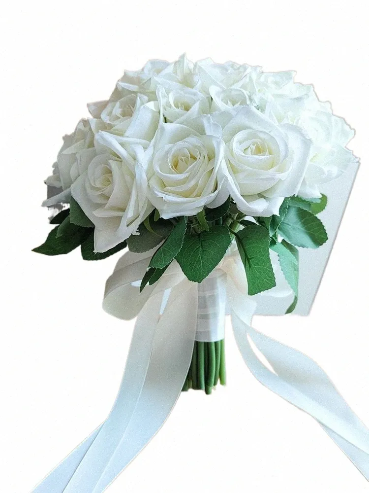 Ramos de boda Ramo de novia blanco Seda Frs Rosas artificiales Boutniere Matrimonio Dama de honor Ramillete Accesorios de boda b0zD #