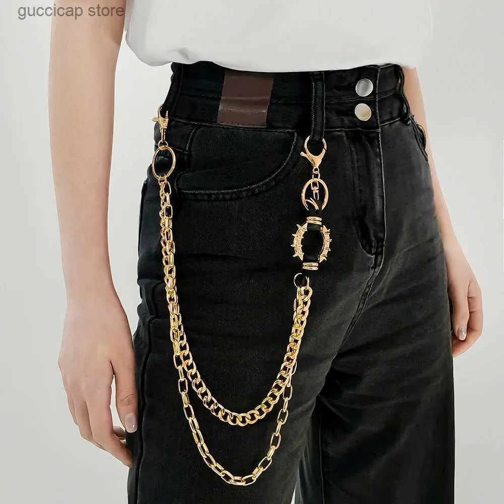 Midjekedjor Bälten Metall Punk Rock Layered Chain Keychains For Men Kvinnor i midjan Key Chain Wallet Jeans Hip-Hop Pants Beltkedjor smycken Tillbehör Y240329