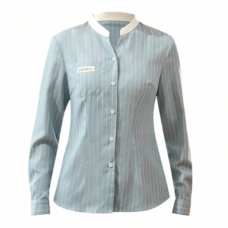 Gratis fartyg grossist Bakery Work Uniforms Catering Servitör LG Sleeve Striped Shirt+Apr Set Western Restaurant Workwear Y67J#