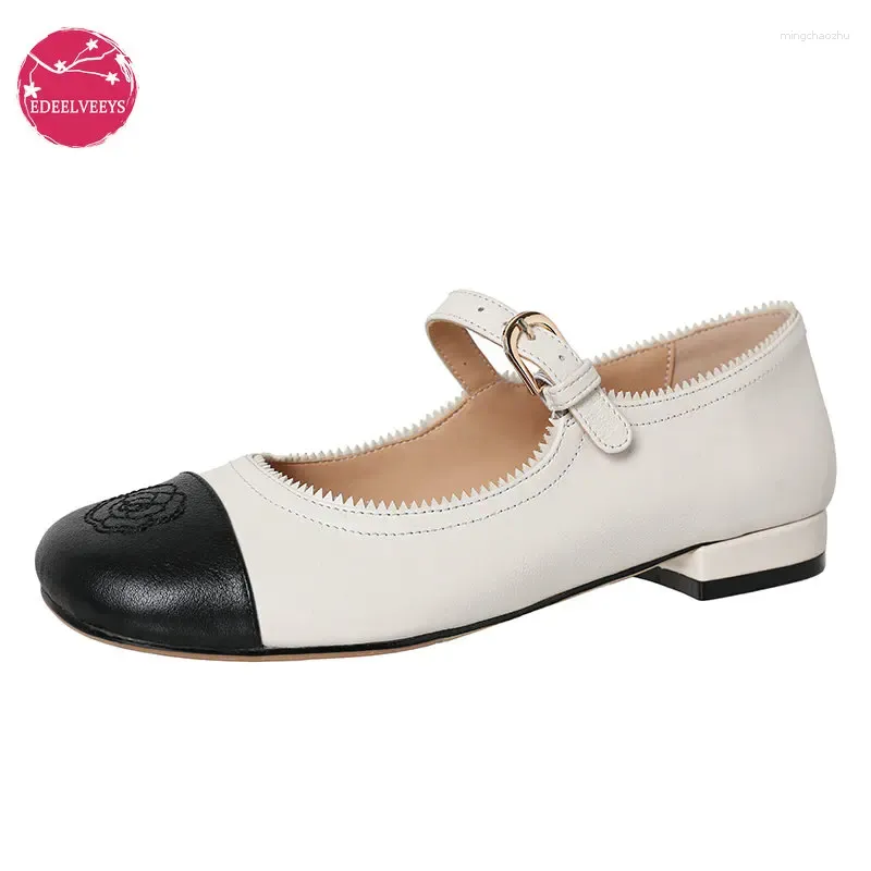 Zapatos casuales Mary Janes de cuero genuino para mujer, moda Lolita, hebilla Retro, zapatos de tacón poco profundos, punta redonda, tacón fino, hecho a mano, talla 34-43