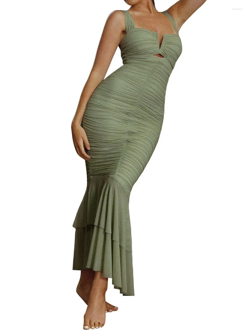 Casual Dresses Women Summer Sleeveless Mermaid Dress Sexy V Neck Cutout Bodycon Strappy Prom Party Cocktail Evening Wear