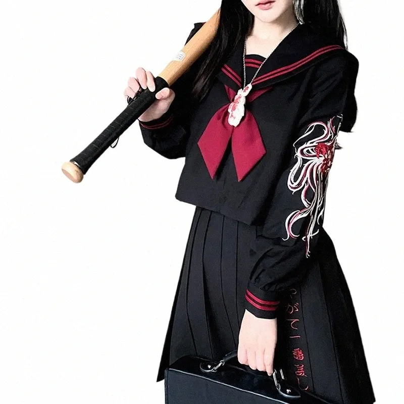 2023 Uniforme de broderie d'écolière Lg manches Top classe japonaise vêtements d'école de marin pour les étudiants Anime Cos pour femmes S-XL M9cv #