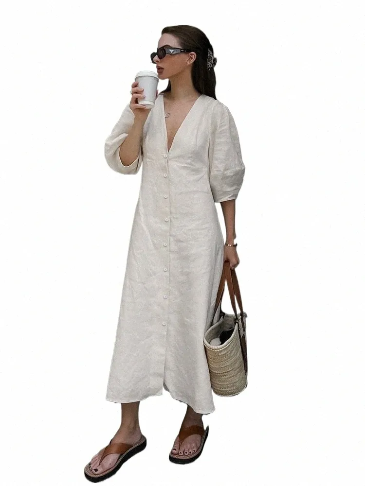 Elegant Beige Womens Linen Puff Sleeve Mid-Calf A-Line Dress with Hooded  Collar and Button Decoration from Dhgate Urban Sexy Dresses - price 14.5