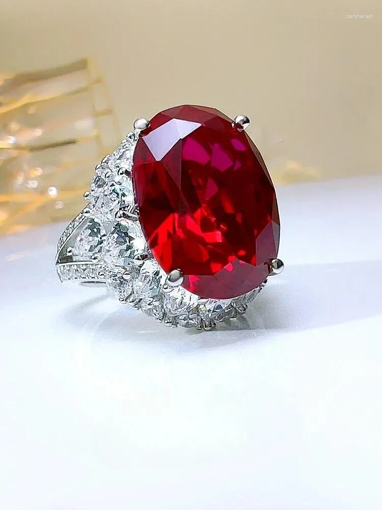 Cluster Rings Pigeon Egg Red Treasure 925 High Carbon Diamond Ring Suitable For European And American Banquets