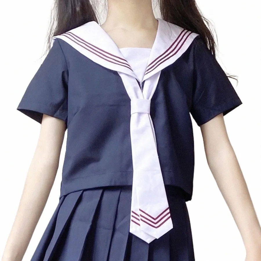 новый японский корейский костюм для девочек колледжа JK с короткими рукавами плиссированная юбка школьная форма комплекты костюм школьница матросский костюм черный r1lu #
