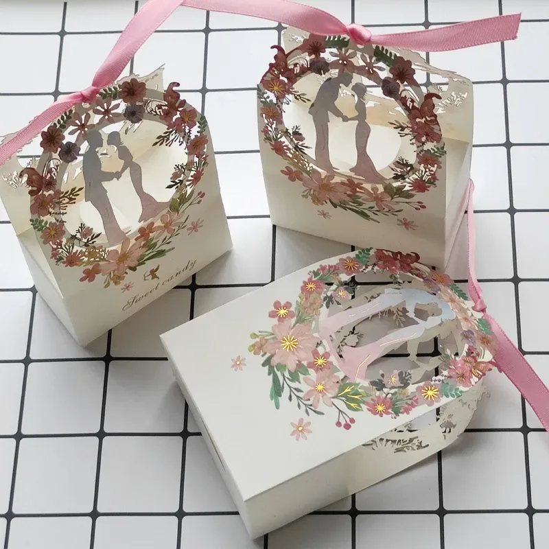 Pierres tombales boîte-cadeau emballage mariage bonbons sucrés mariée marié fleur petites boîtes boîte de remerciement pour les invités faveurs de mariage fournitures de fête