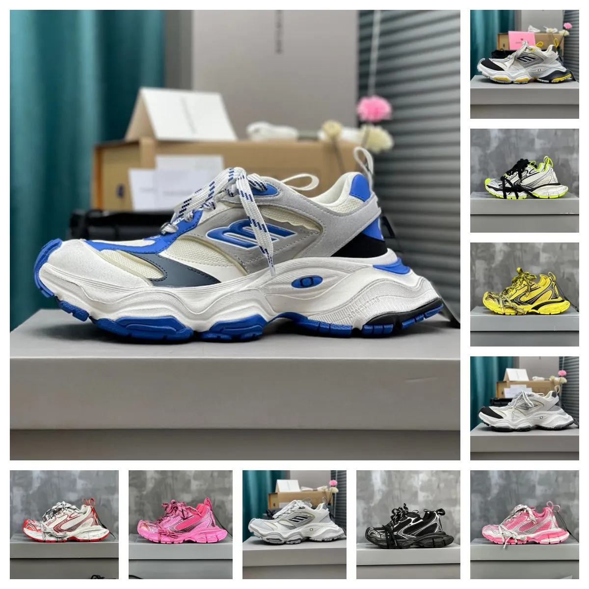 Top Marque 3XL Baskets Chaussures Papa Track 9.0 Hommes Femmes Baskets Rétro Noir Blanc Jaune Maille Nylon Sports D'été Semelle Treaded EU35-46 Runner Sports wuy