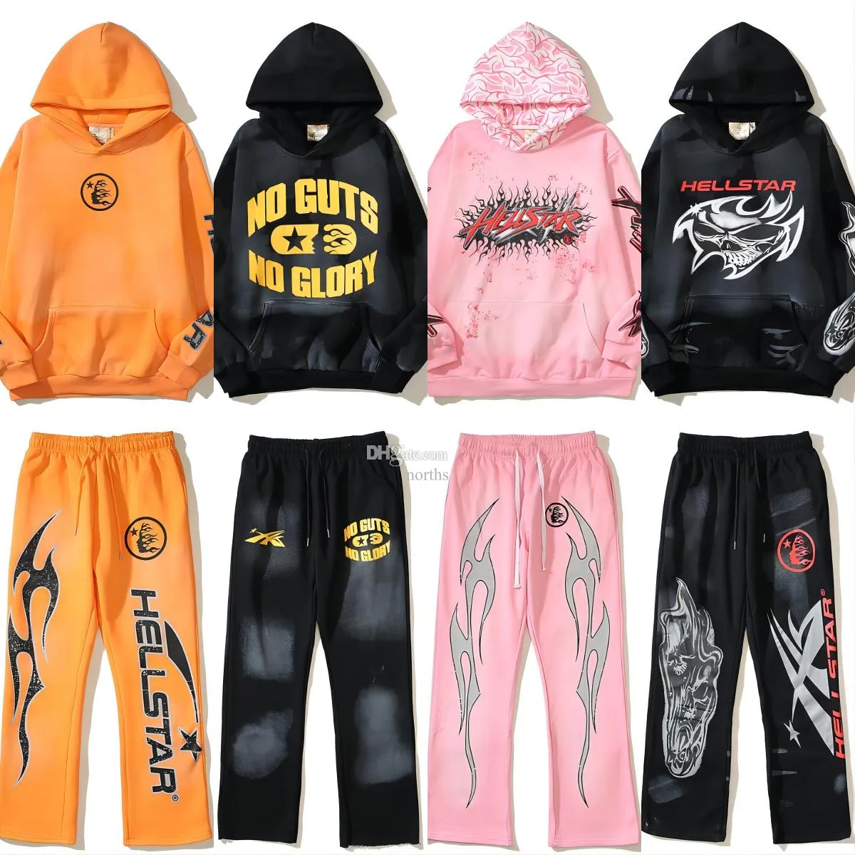 Erkek Kadınlar Hellstar Hoodie Trailsuit Sweatshirt Kalın ve Katı Yüksek Kaliteli Pantolon Uzun Kollu Kazak Hoody Harajuku Spor Giyim Seti Gevşek Hip Hop Hoodie Suit AZ