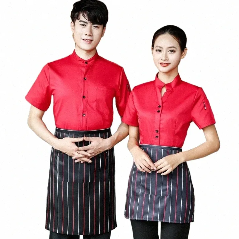 wholesale Spot Hotel Kellner Kurzarm April Kaffee Arbeitskleidung Sommer Hot Pot Shop Uniform individuelles Logo k8DE #