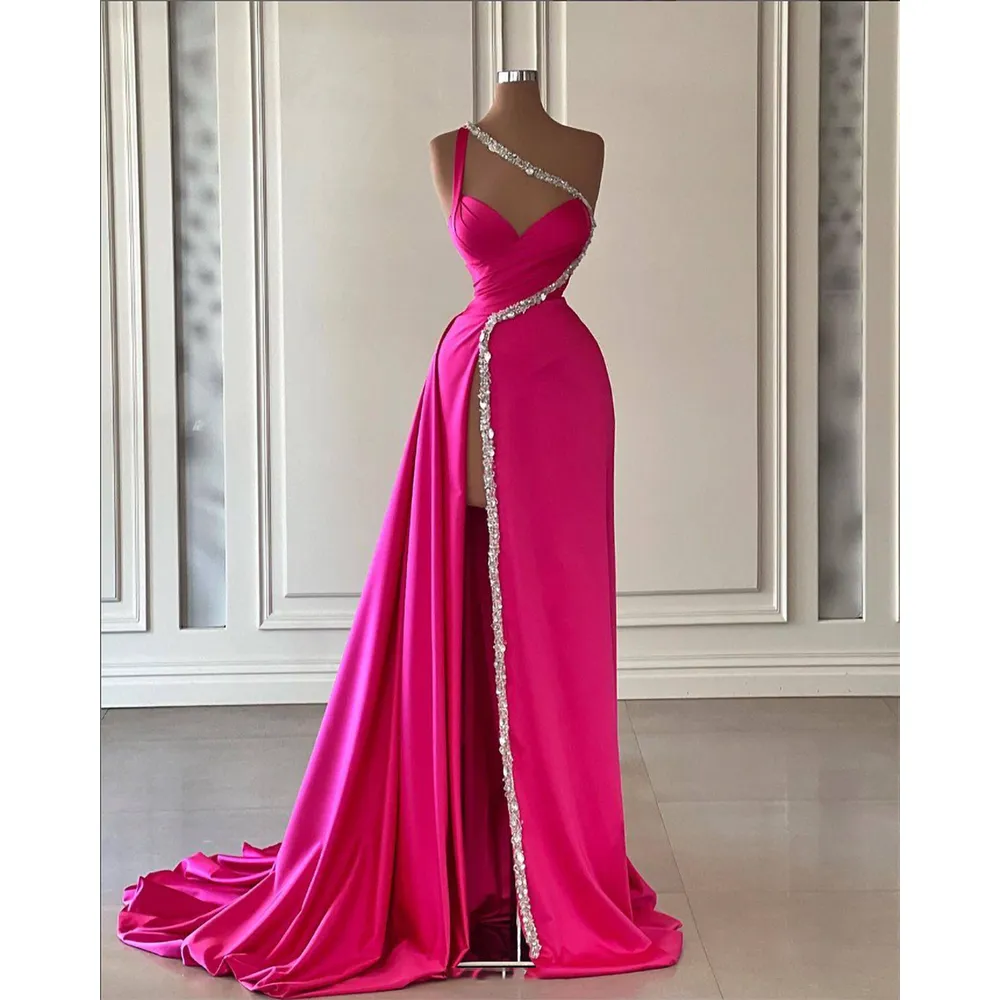 Luxury Side Split Evening Dress, Deep V-Neck Sequined Beading Crystal Floor  Length Sweep Train Prom Dr Party Gowns