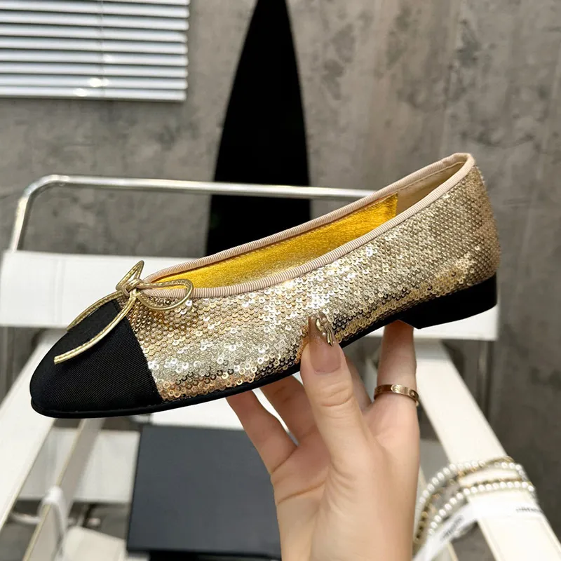 Spring Summer Sequins Sweet Loafers Women Shoes Round Toe Bowtie Slip On Mary Jane Shoes Female Woman Flats