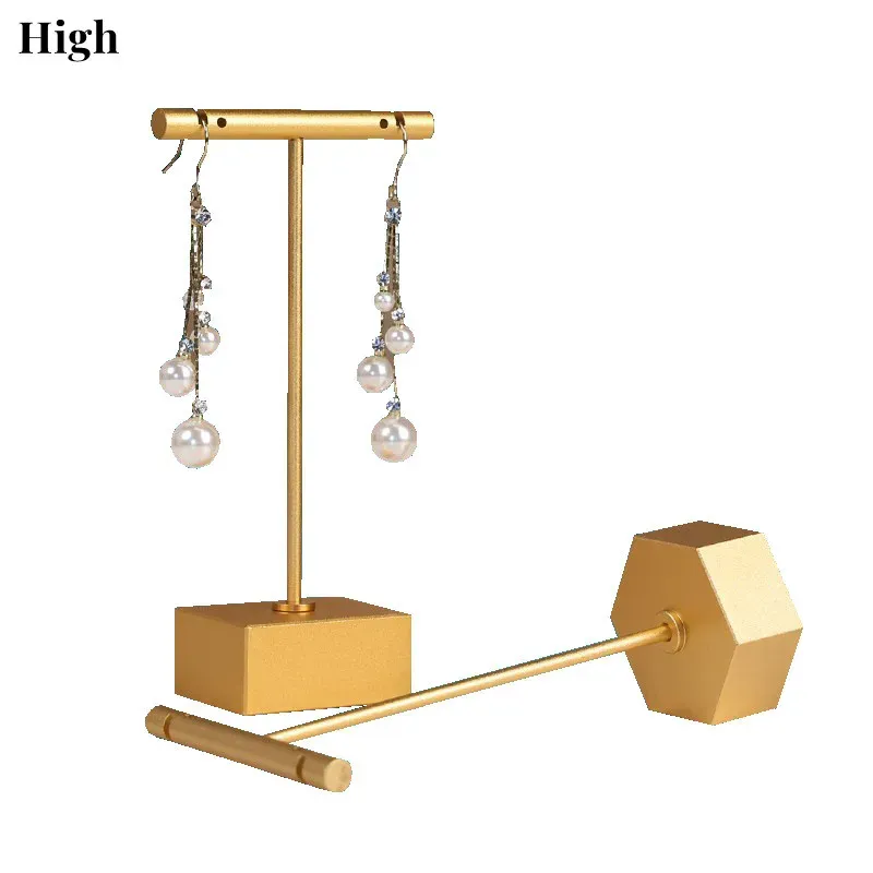 Affichage Gold Metal Earring T Bar Stand Retail Displaders pour spectacle, bijoux en ligne Stores Photography Display props Organisateur
