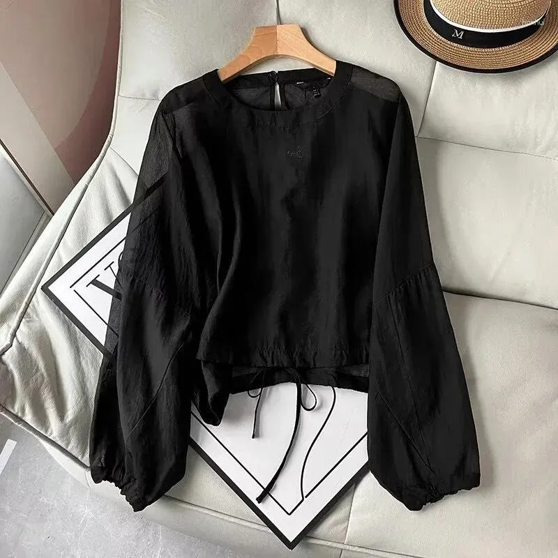 Kadın bluzları solmuş minimalist moda gömlek bluzu kadın perspektifi zarif siyah kazak üst