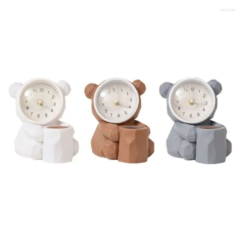 Horloges de table Alarme de bureau Horloge Cochon Porte-stylo multifonctionnel Fournitures scolaires Papeterie Boîte de rangement pour pinceaux de maquillage