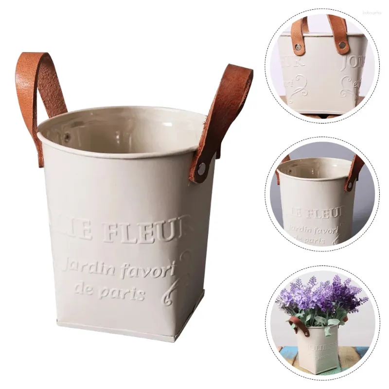 Vases Pot de fleurs rétro fer seau conteneur pots de plantes pour plantes feuille jardinière