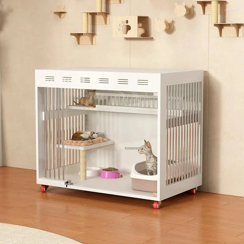 Cat Carriers Solid Wood Cages Large Space House Scratching Post Luxury Villa Home Indoor Stackable Transparent Cabinet