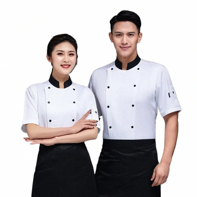 Hôtel Cuisine Lg À Manches Courtes Femmes Mince Cantine Chef Uniforme D'été Pâtisserie Boulanger Vêtements De Travail r1Yn #