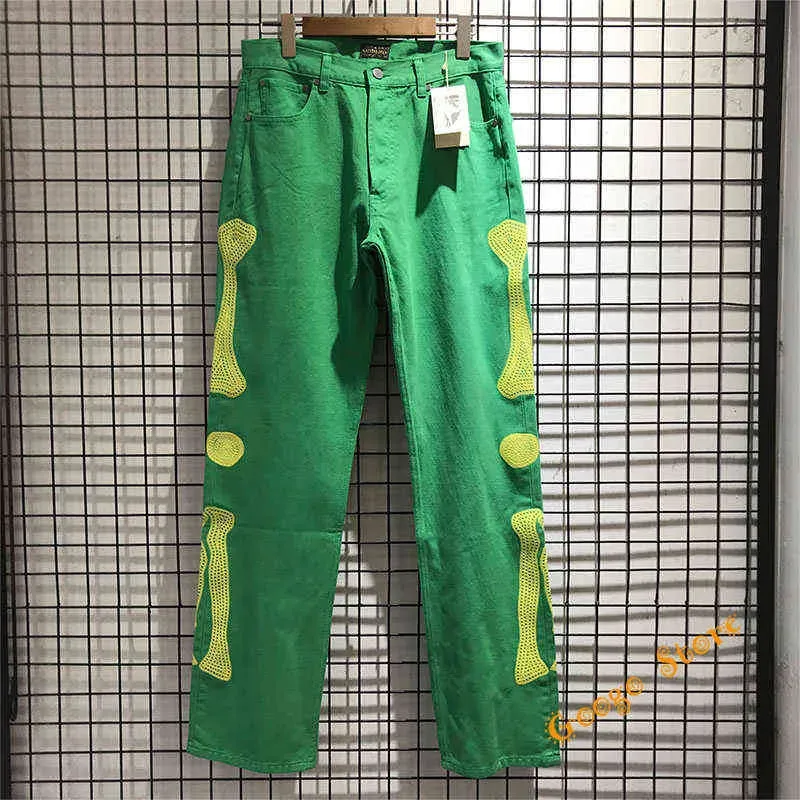 Hip Hop Multi-Pocket Kapital Cargo Pants Män Kvinnor Toppkvalitet Benbroderi Kapitalbyxor Streetwear Loose Green Pants