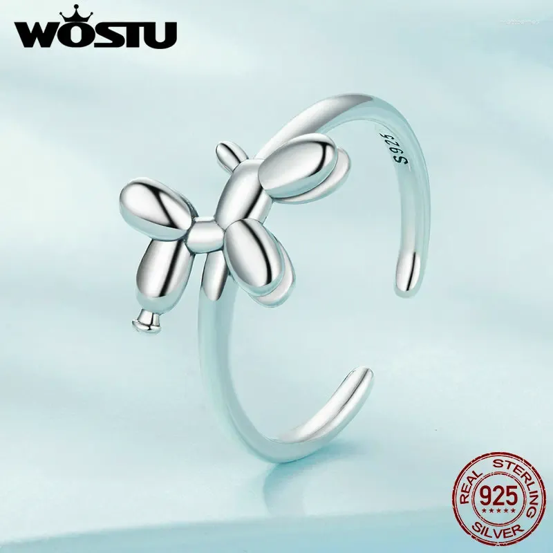 Cluster Rings WOSTU Original 925 Sterling Silver Balloon Puppy Ring Animal Opening Fine Jewelry For Women Girl Party Birthday Gift