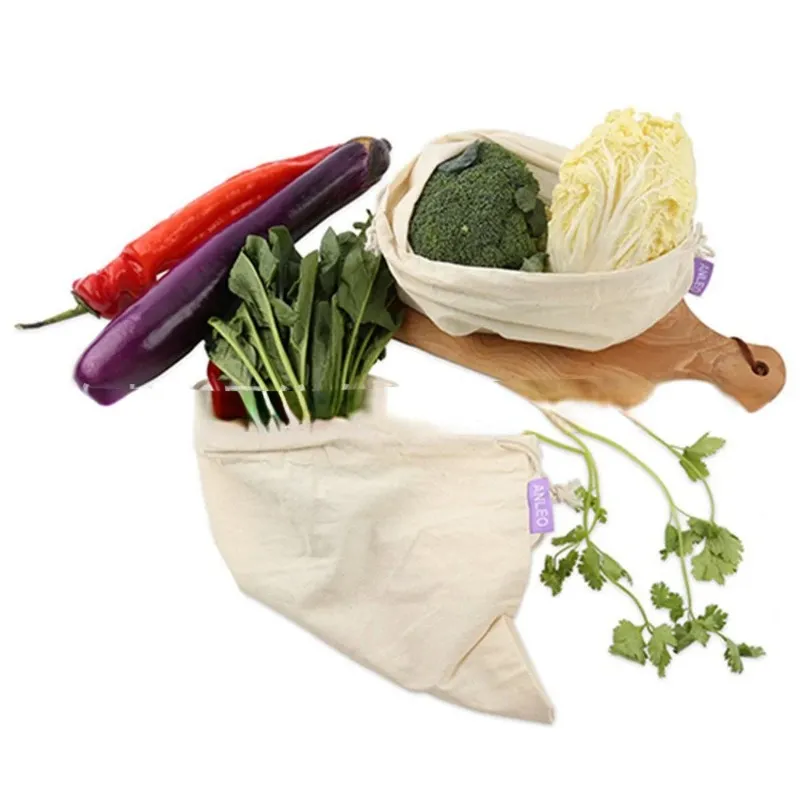 Sacs réutilisables en maille de coton pour légumes, fruits, aliments, sac de rangement à grille lavable, sac à ficelle écologique, organisateur de cuisine