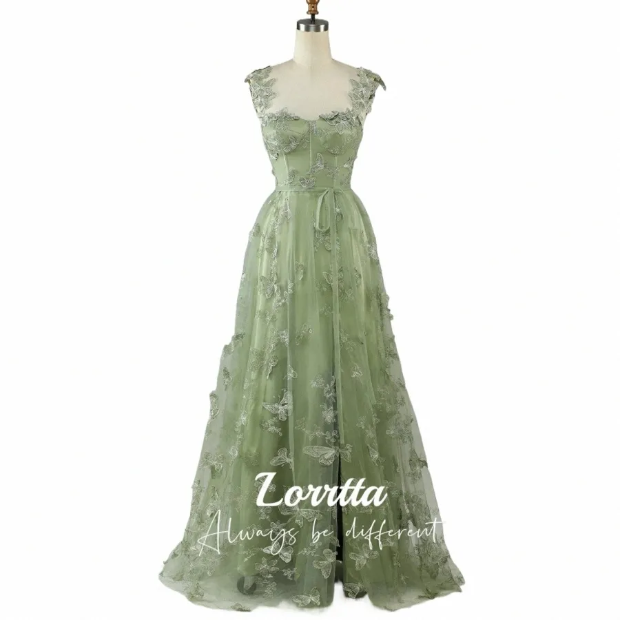 Lorrtta Sage Green 3D Lace Butterfiles Sweetheart Prom Dres 2023 Spaghetti-riemen A-Line High Slit Fairy Evening Jurk A2XK#