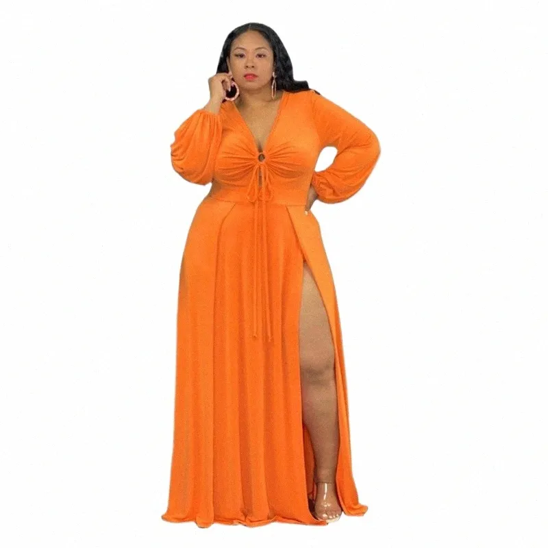 l-4xl Elegant Party Dres Plus Size Women Clothing 2023 Lg Sleeve Bandage Hollow Split Sexy Evening Maxi Dr Female Outfit l9Rz#