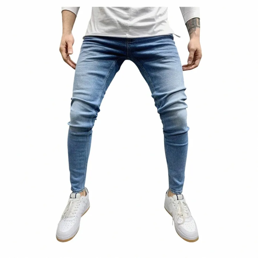 Pantaloni da uomo in denim di colore solido casual Jeans Fi Primavera Pendolarismo giornaliero All-Match Skinny Slim Fit Pantaloni sportivi in denim corto D5lK #