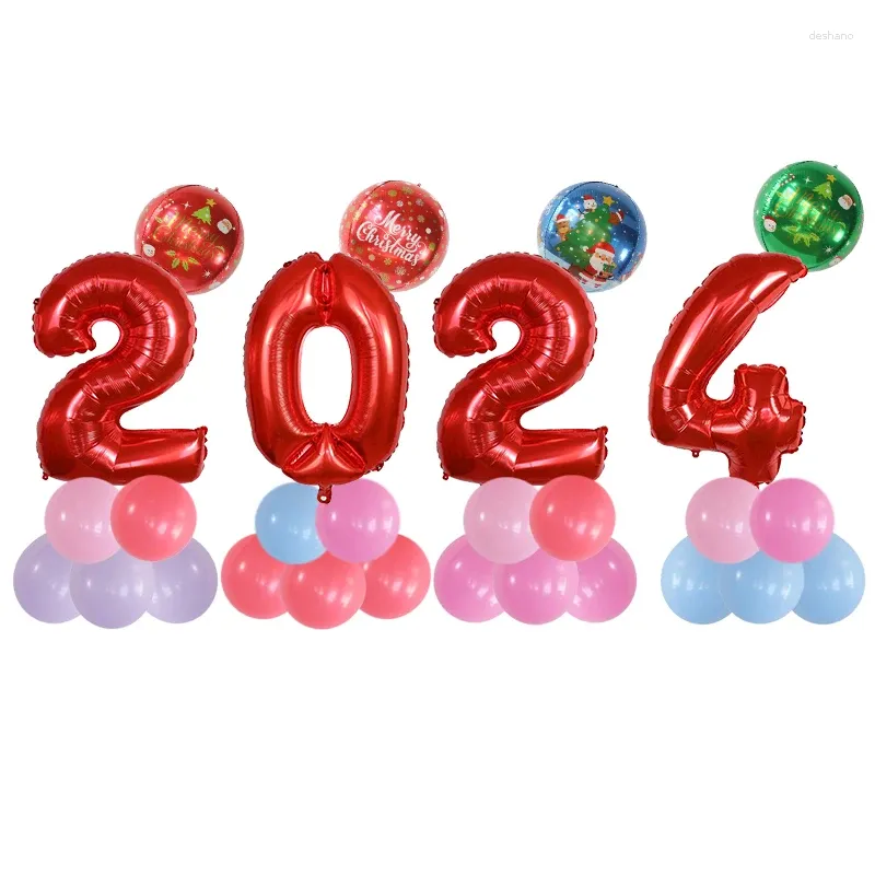 زخرفة الحفلات 28 PCS Merry Christmas 4D Balloons Suit Year موضوع الألومنيوم احباط الأرقام البلاون 2024 بالجملة بالجملة