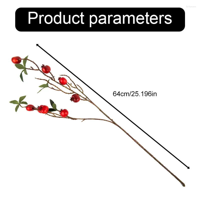 Decorative Flowers 64cm Artificial Hawthorn Fruit Branch Plastic Red Pomegranate With Leaves Wedding Party Garden Home Decorations