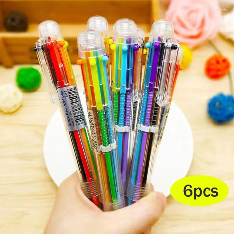 6PCS Markery Balpoint Pens Korean Creative Stationery Kolorowe materiały dla dzieci 6 kolorów w jednym długopisie