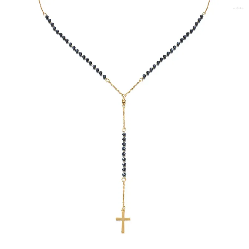 Collane con ciondolo Collana con croce a forma di Y in acciaio inossidabile cattolico con perline di rosario per donne uomini gioielli religiosi
